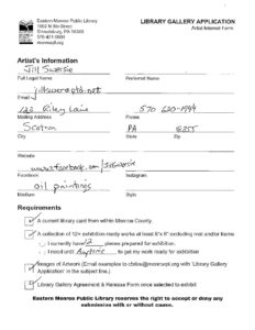 Artist Interest Form - Eastern Monroe Public Library