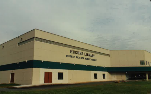 Hughes Library name on the building, circa 1996