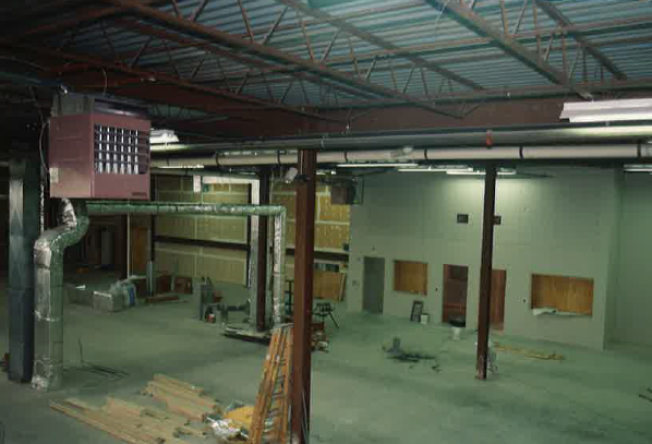 Second floor computer area and Friends office at Hughes Library, 1997